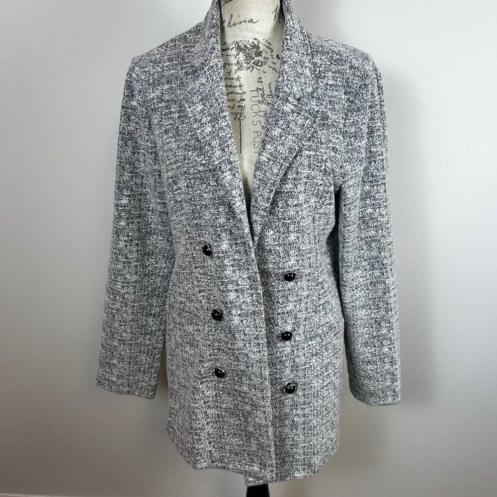 SOHO Apparel Ltd Womens Medium Gray Knit Double Breasted Blazer Jacket Coat